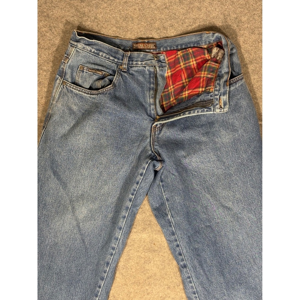 Moose Creek Mens Flannel Lined Carpenter Jeans Blue Denim Plaid 36x32 Work Pants